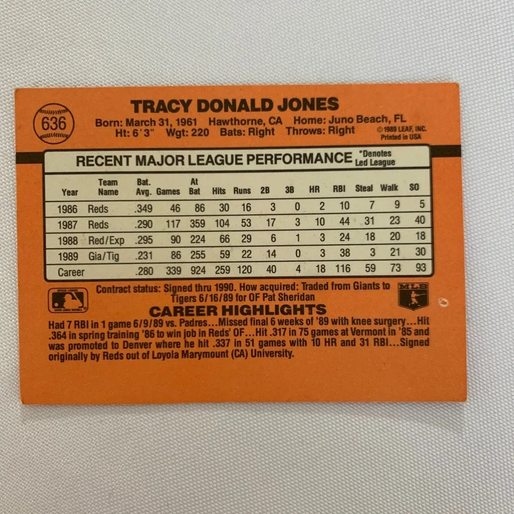Baseball Cards 1990 Donruss Tracy Jones Detroit Tigers 1983 Jim Kaat‎ Cardinals